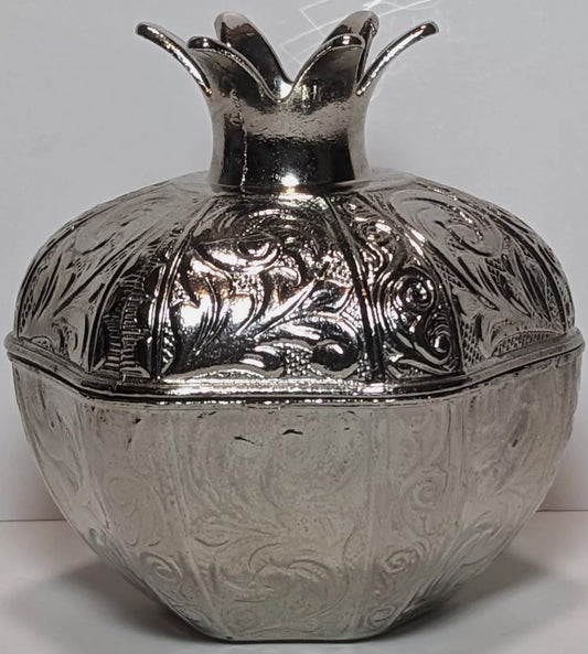 Embossed Silvertone Pomegranate 2 Pc Trinket Box